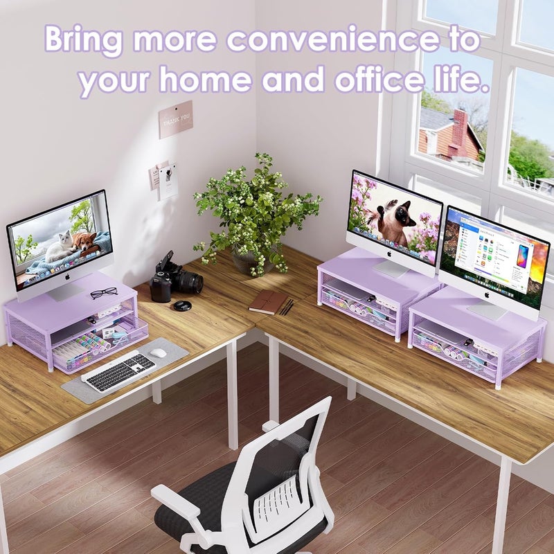 OPNICE Computer Monitor Stand Riser, Desk Organizer with Drawer, Laptop Stand, Office Desk Accessories & Workspace Desktop Organizers Storage for Office Supplies(Purple) - Image 4